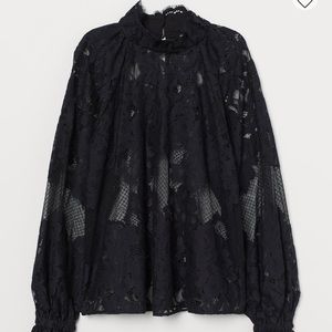 Balloon-Sleeved Lace Blouse